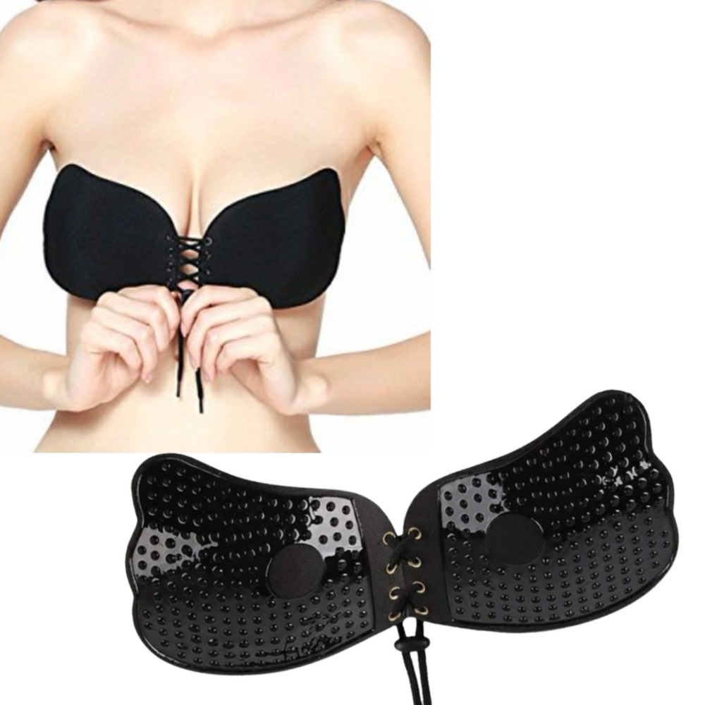 Freebra Black Adjustable Corset Style Push-Up Backless Adhesive Sticky Bra Sz C